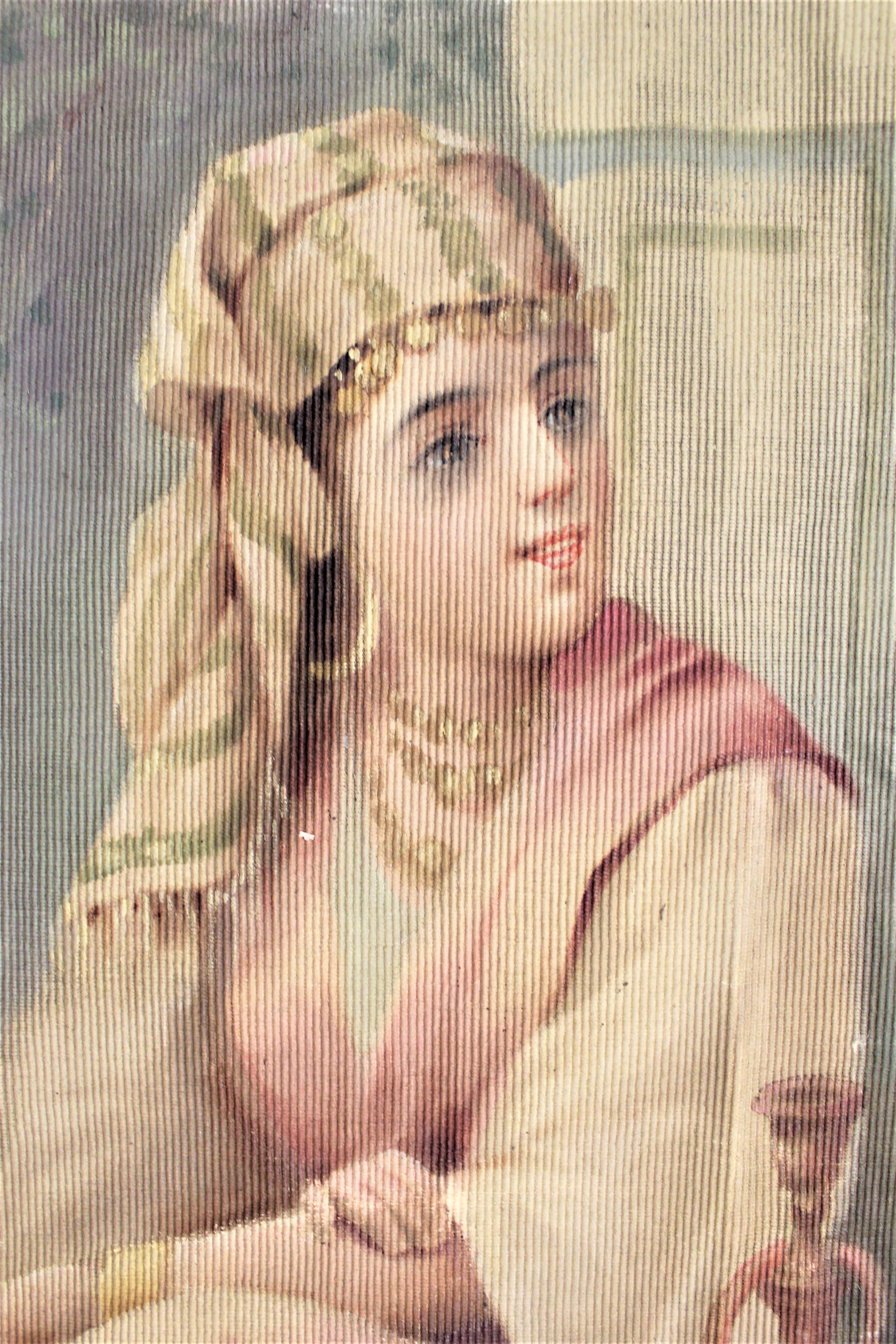 Large Antique Anglo-Indian Painting on Woven Fabric Portraying A Female Dancer In Good Condition For Sale In Hamilton, Ontario
