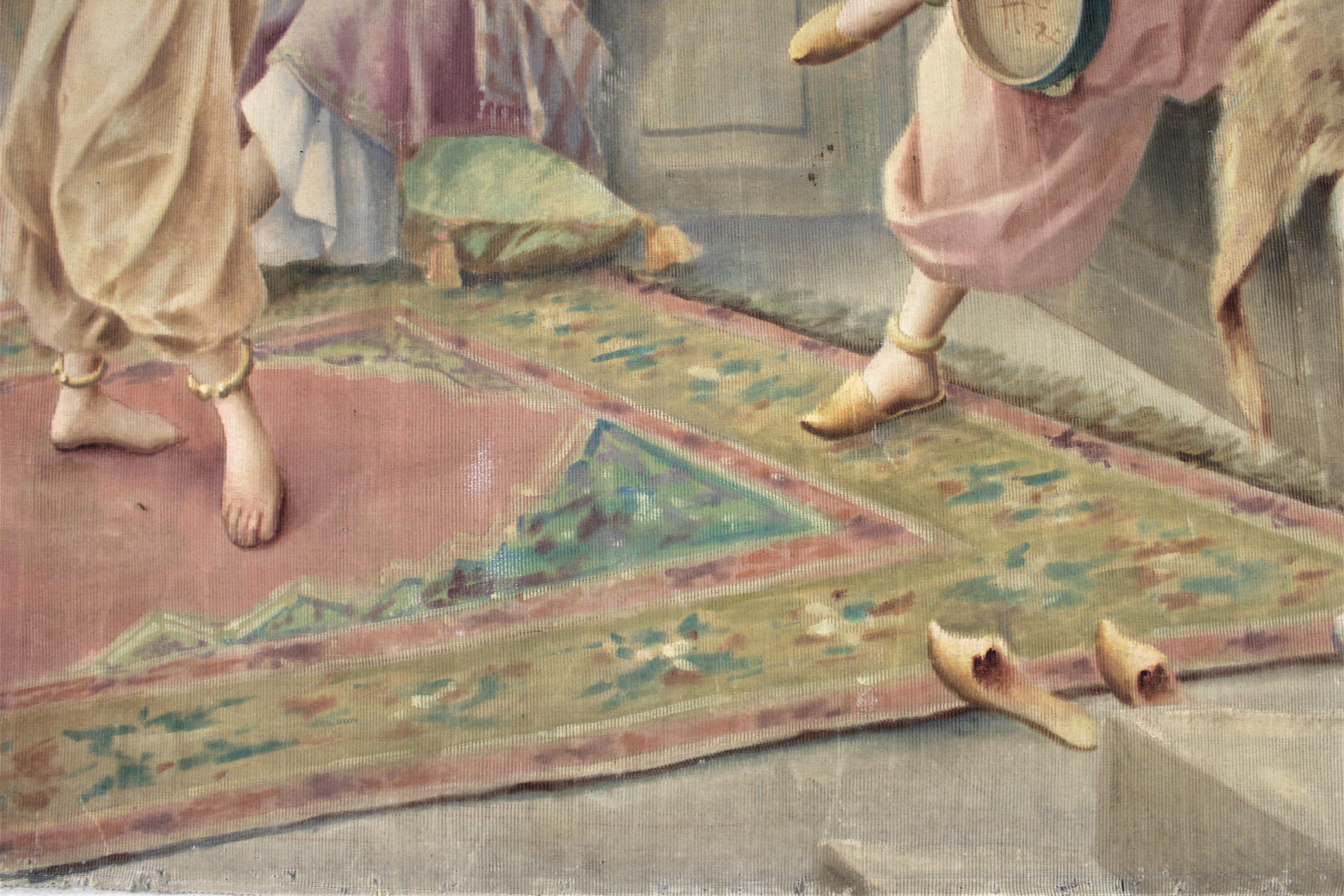 Grande peinture anglo-indienne ancienne sur tissu tissé représentant une danseuse féminine Bon état - En vente à Hamilton, Ontario