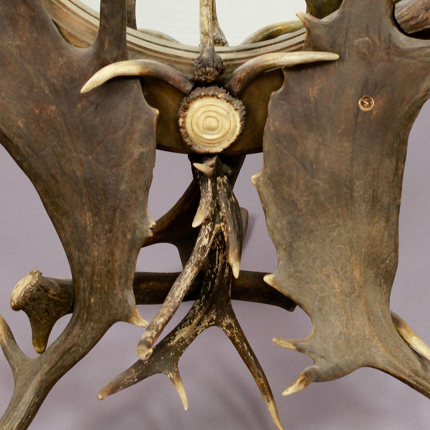 Black Forest Large Antique Antler Standing Mirror, Germany, ca. 1890 For Sale