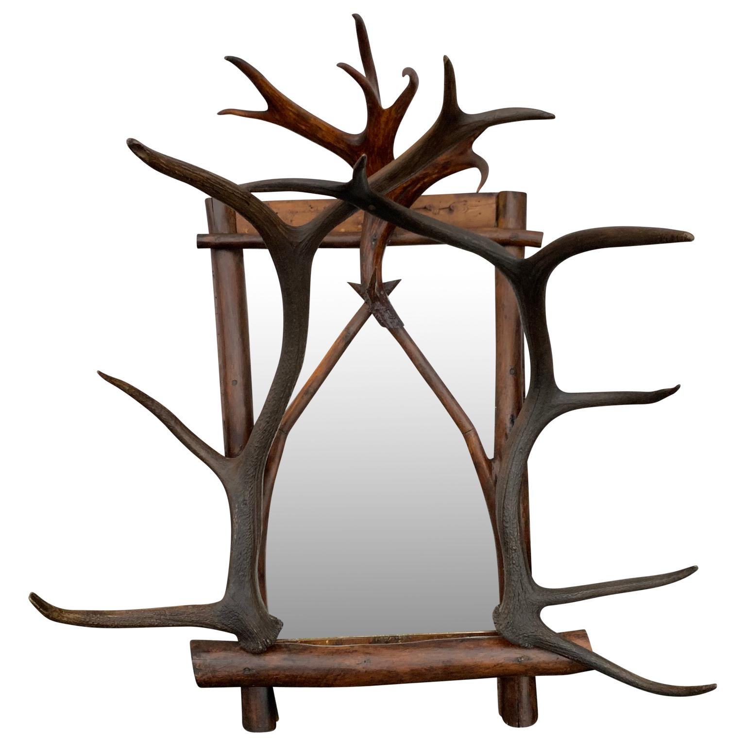 Black Forest Large Antique Antler Wall Mantel Mirror