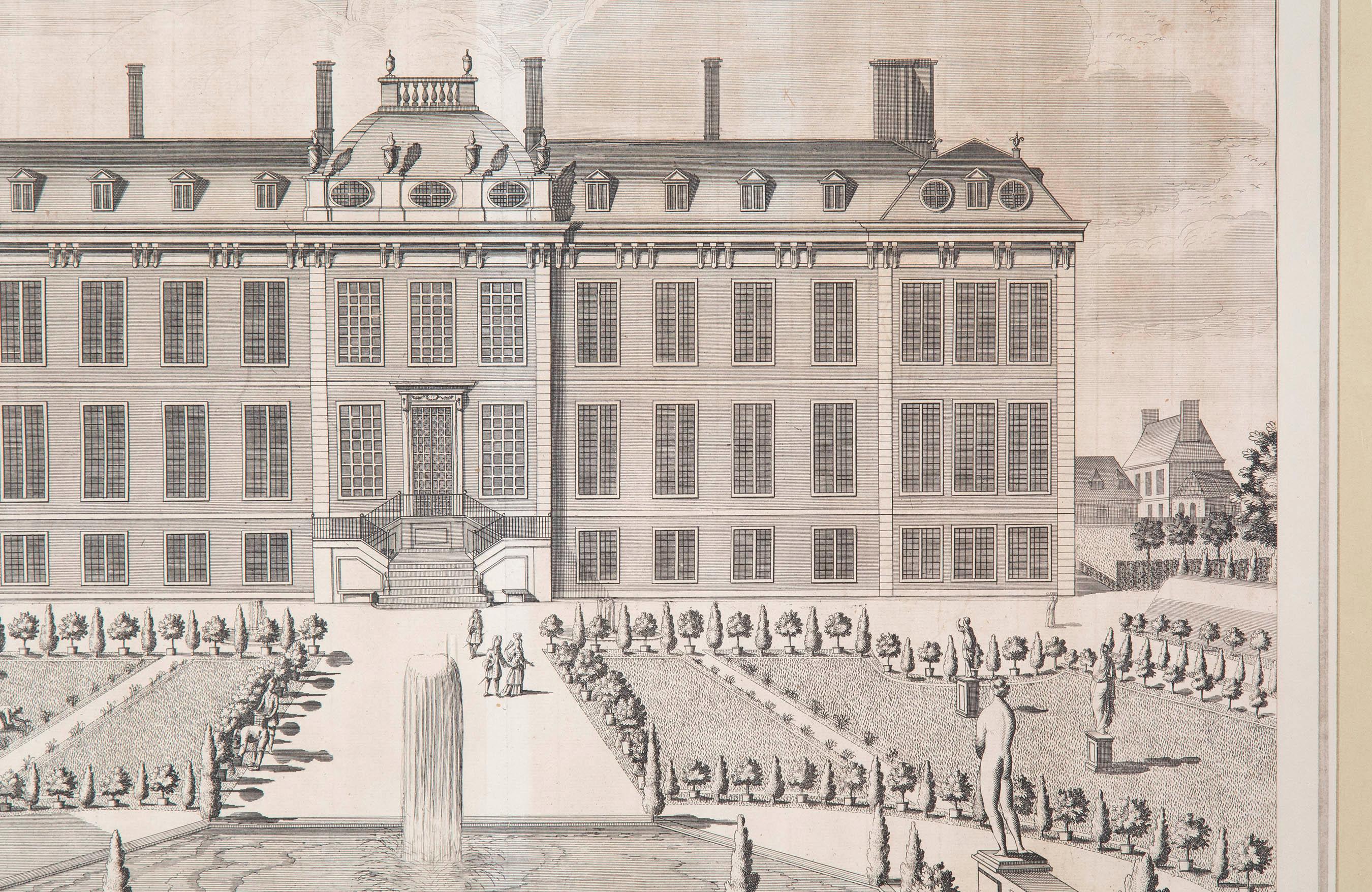 Engraved Large Antique Architectural Prints or Engraving of Montagu House, circa 1715