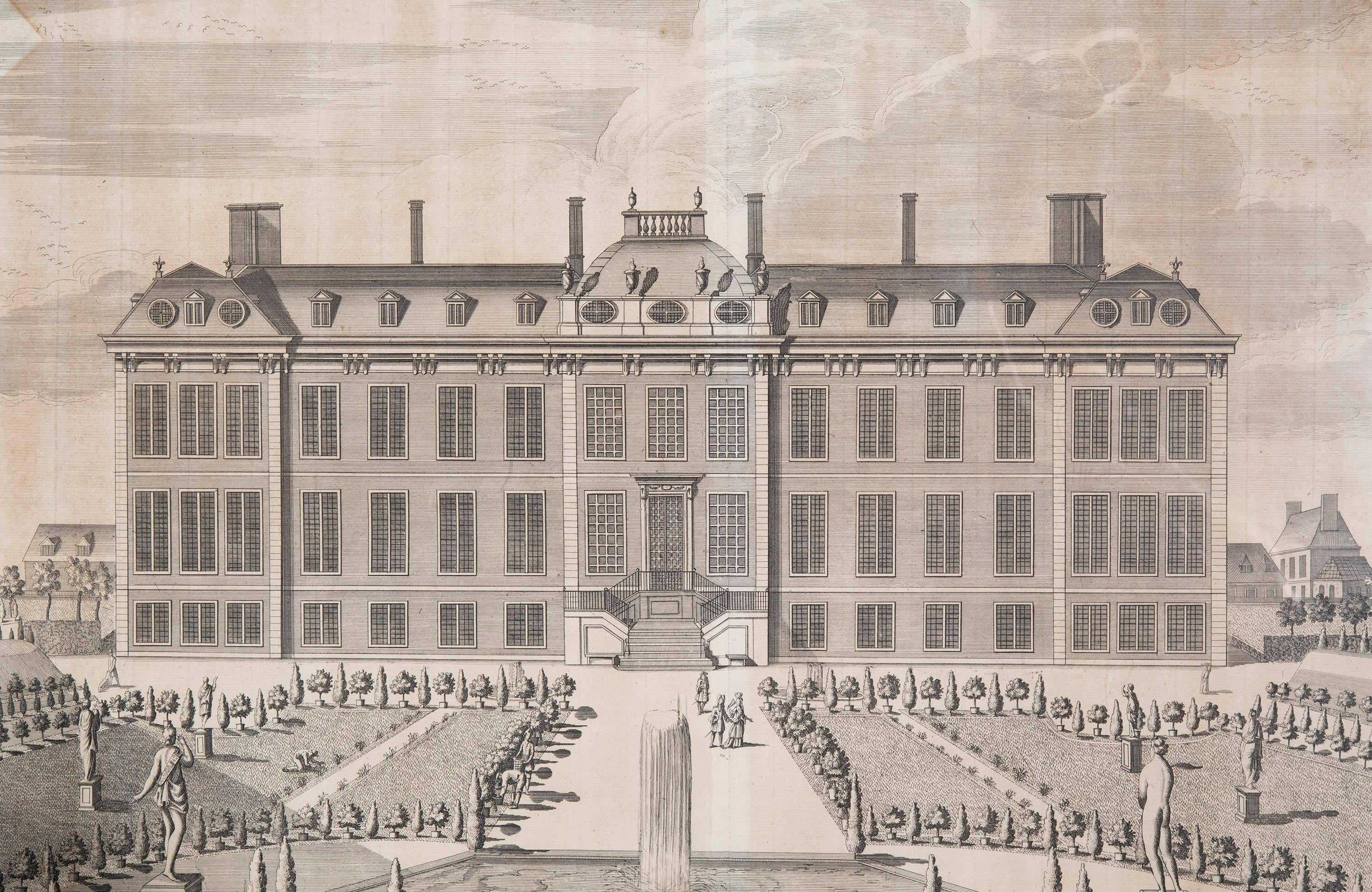 18th Century Large Antique Architectural Prints or Engraving of Montagu House, circa 1715