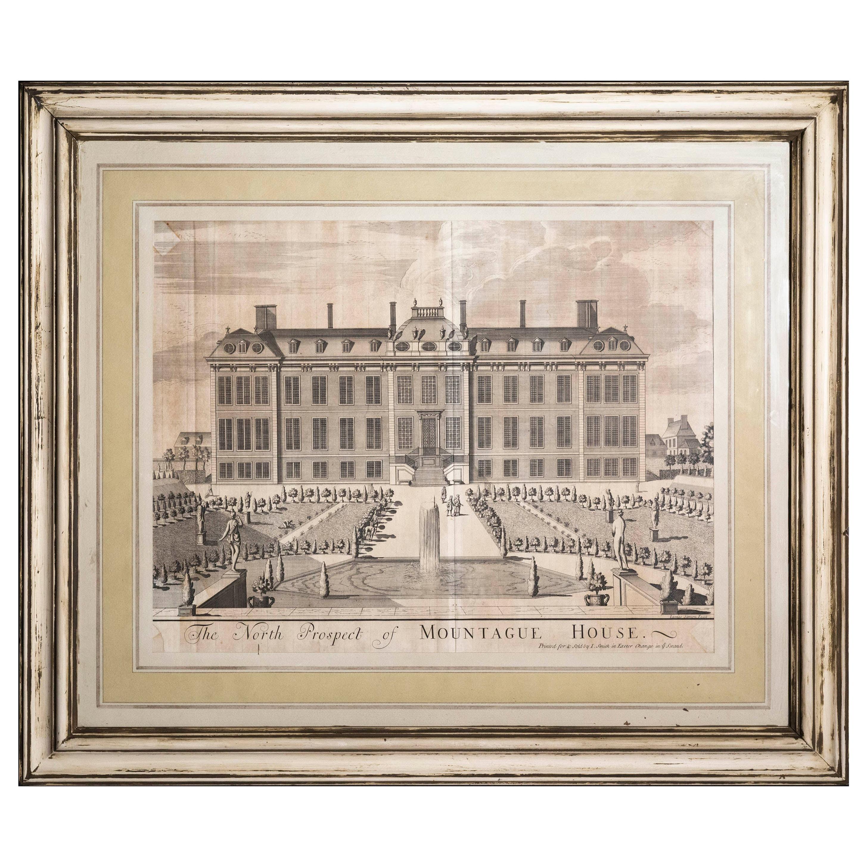 Large Antique Architectural Prints or Engraving of Montagu House, circa 1715