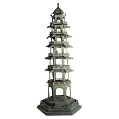 Large Antique Architectural Tin and Wood Chinese Pagoda