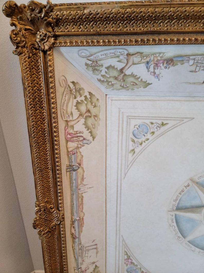 19th Century Large Antique Architectural Trompe L'oeil Framed Ceiling Mural For Sale