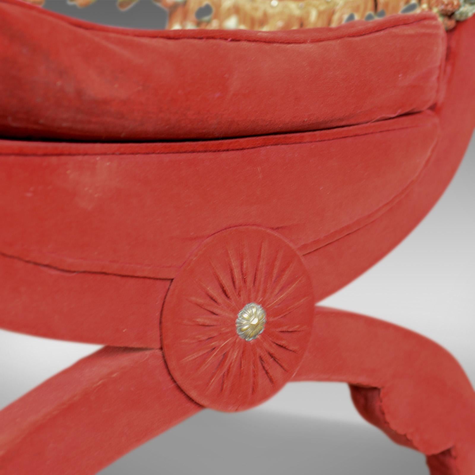 Large Antique Armchair Italian X Frame Chair Red Velvet 17th Century Revival 3