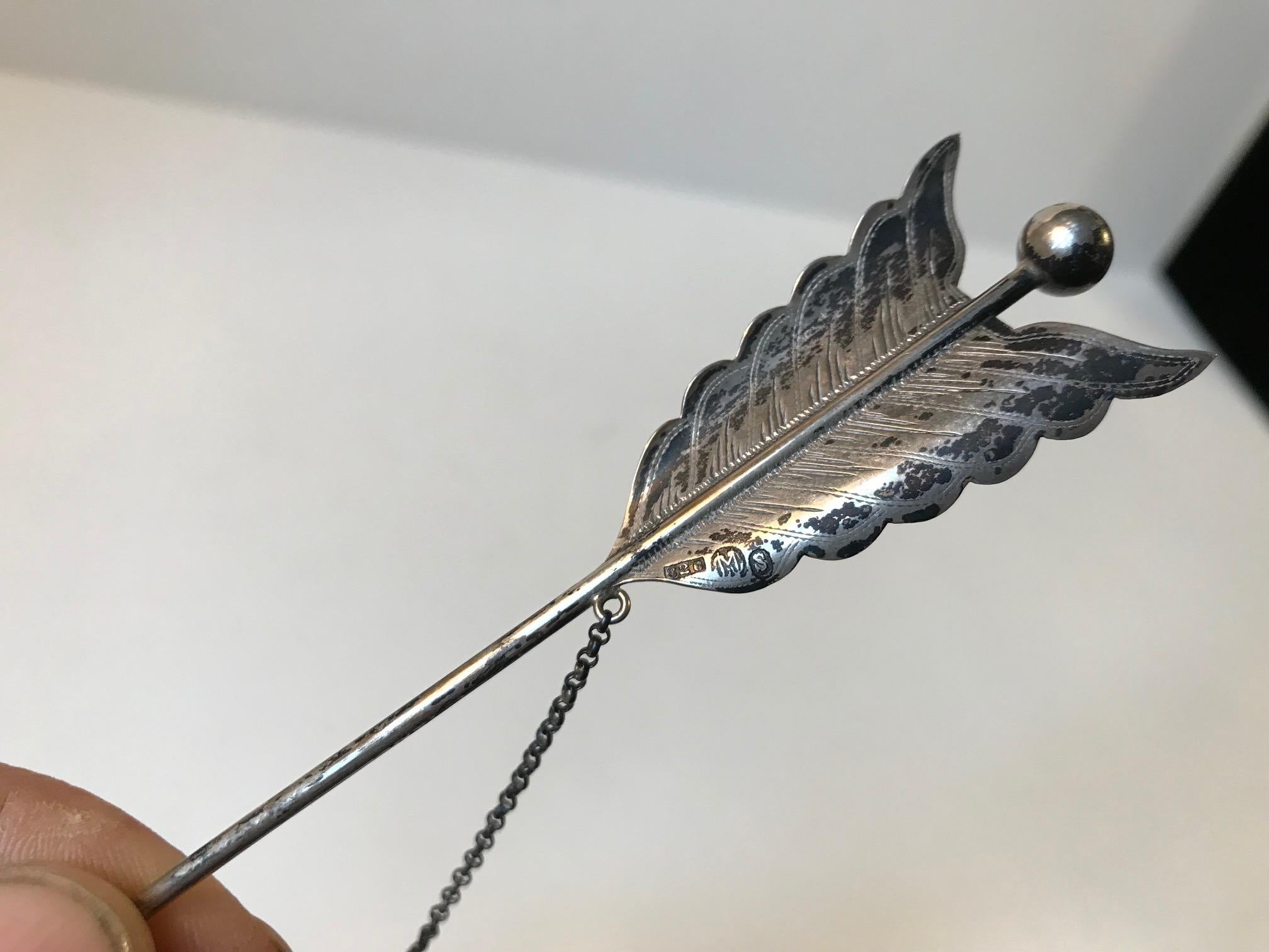 Danish Large Antique Arrow Hatpin in Silver by Marius Sørensen, circa 1900 For Sale