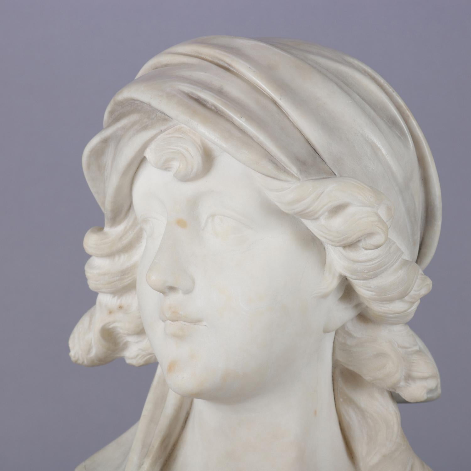 Large Antique Art Deco Carved Alabaster Portrait Sculpture Signed Cipriani 4