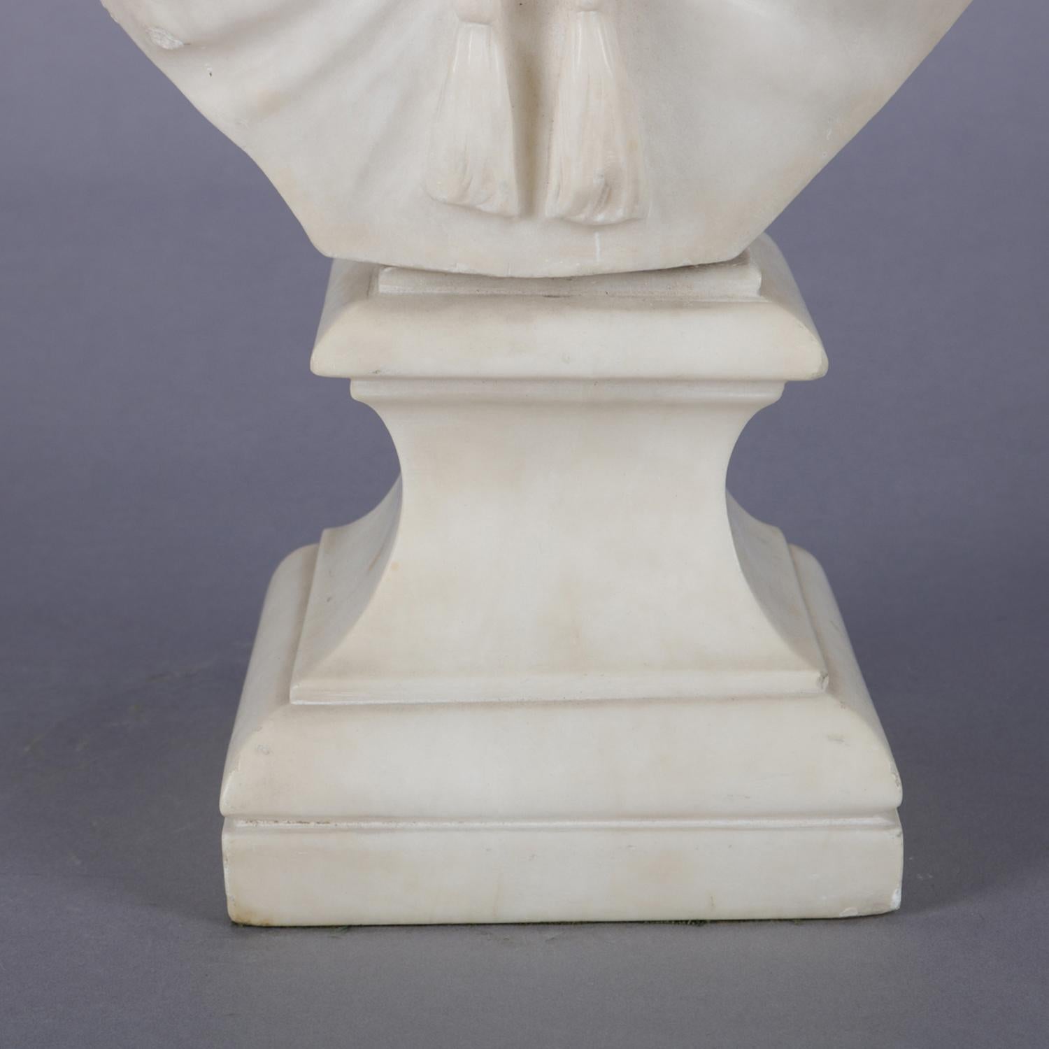 Large Antique Art Deco Carved Alabaster Portrait Sculpture Signed Cipriani 2