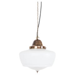 Large Antique Art Deco Church Satin Opaline Glass Pendant Light, C.1930