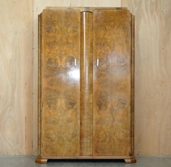 LARGE ANTIQUE ART DECO CIRCA 1930's SATIN WALNUT DOUBLE WARDROBE PART OF SUITE
