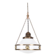 Large Antique Art Deco Decorative Church Opaline Glass Pendant Light, C.1930