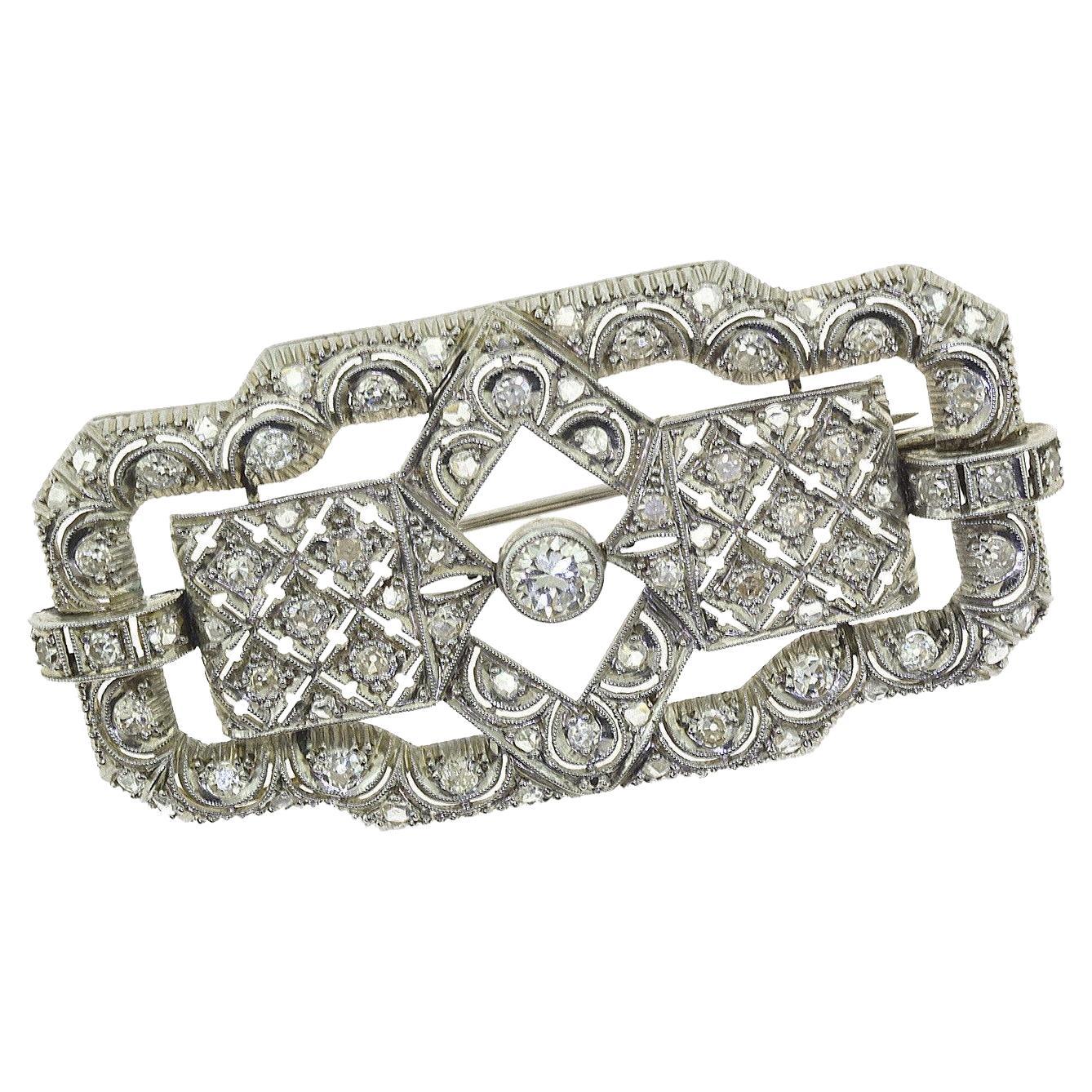 Large Antique ART DECO DIAMOND PENDANT, BROOCH, PIN in PLATINUM
