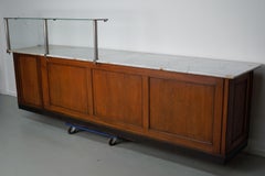 Large Antique Art Deco German Oak & Marble Chocolate Shop Counter, 1920s