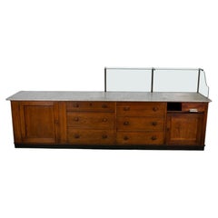 Large Antique Art Deco German Oak & Marble Chocolate Shop Counter, 1920s