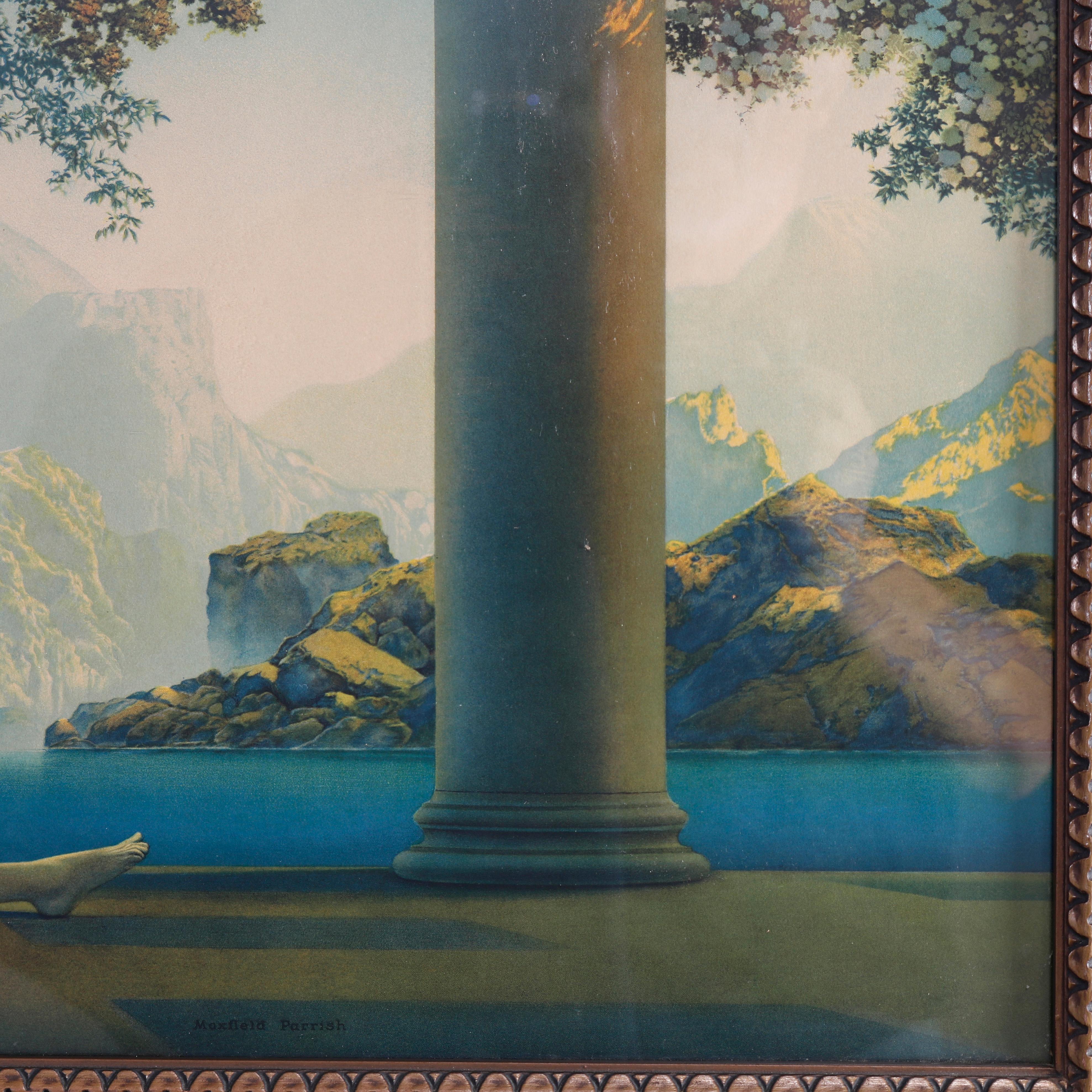 Large Antique Art Deco Maxfield Parrish Daybreak Print, Circa 1920 In Good Condition In Big Flats, NY