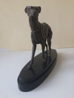 Large Antique Art Deco Statue of Greyhound Dog on Marble Base