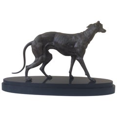 Large Antique Art Deco Statue of Greyhound Dog on Marble Base