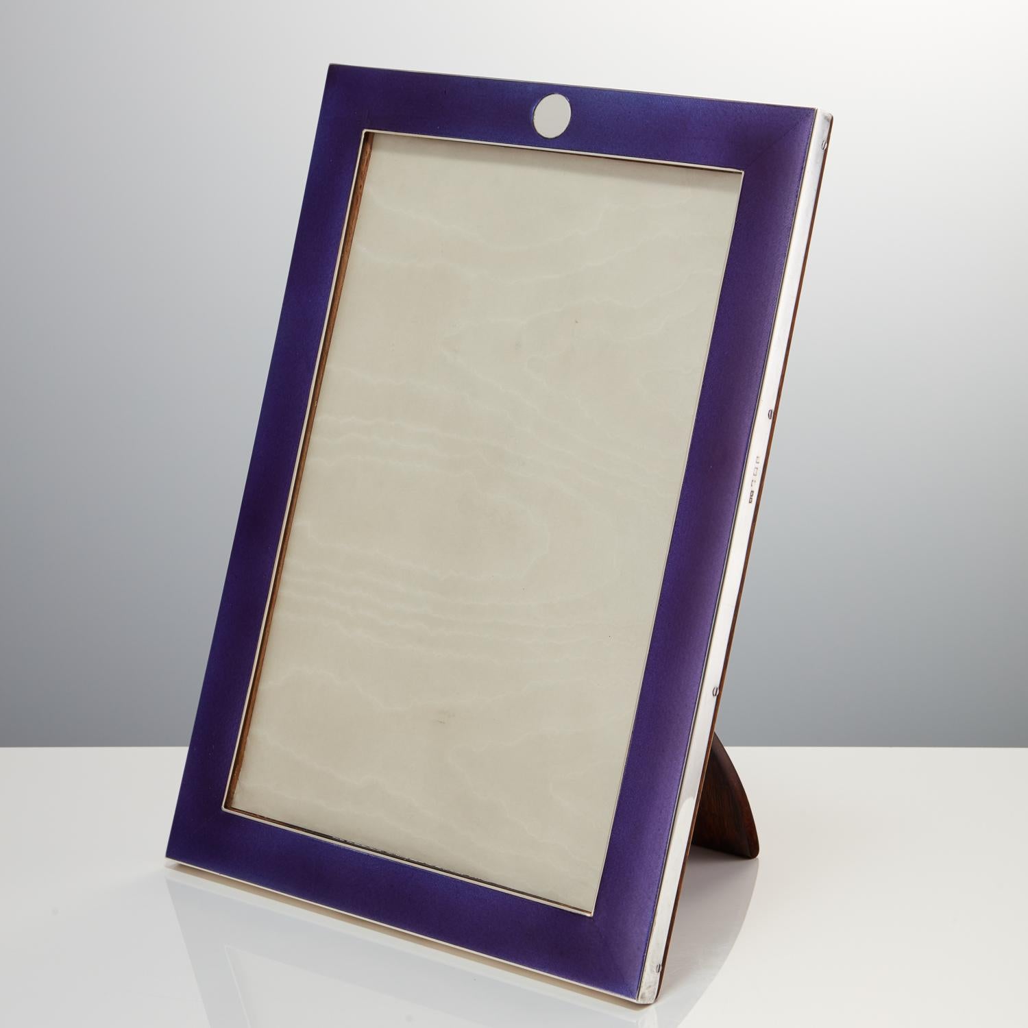 English Large Antique Art Deco Sterling Silver & Enamel Picture Frame, England 1927 For Sale