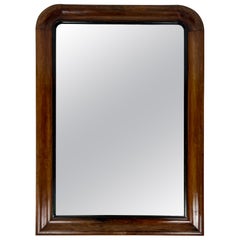 Large Antique Art Deco Wall Mirror: Wood Frame, Foxed Glass, France c.1920