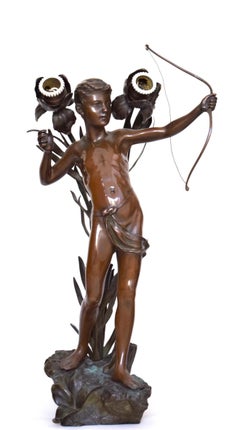 Large Antique Art Nouveau Amor Bronze Table Lamp