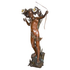Large Antique Art Nouveau Amor Bronze Table Lamp