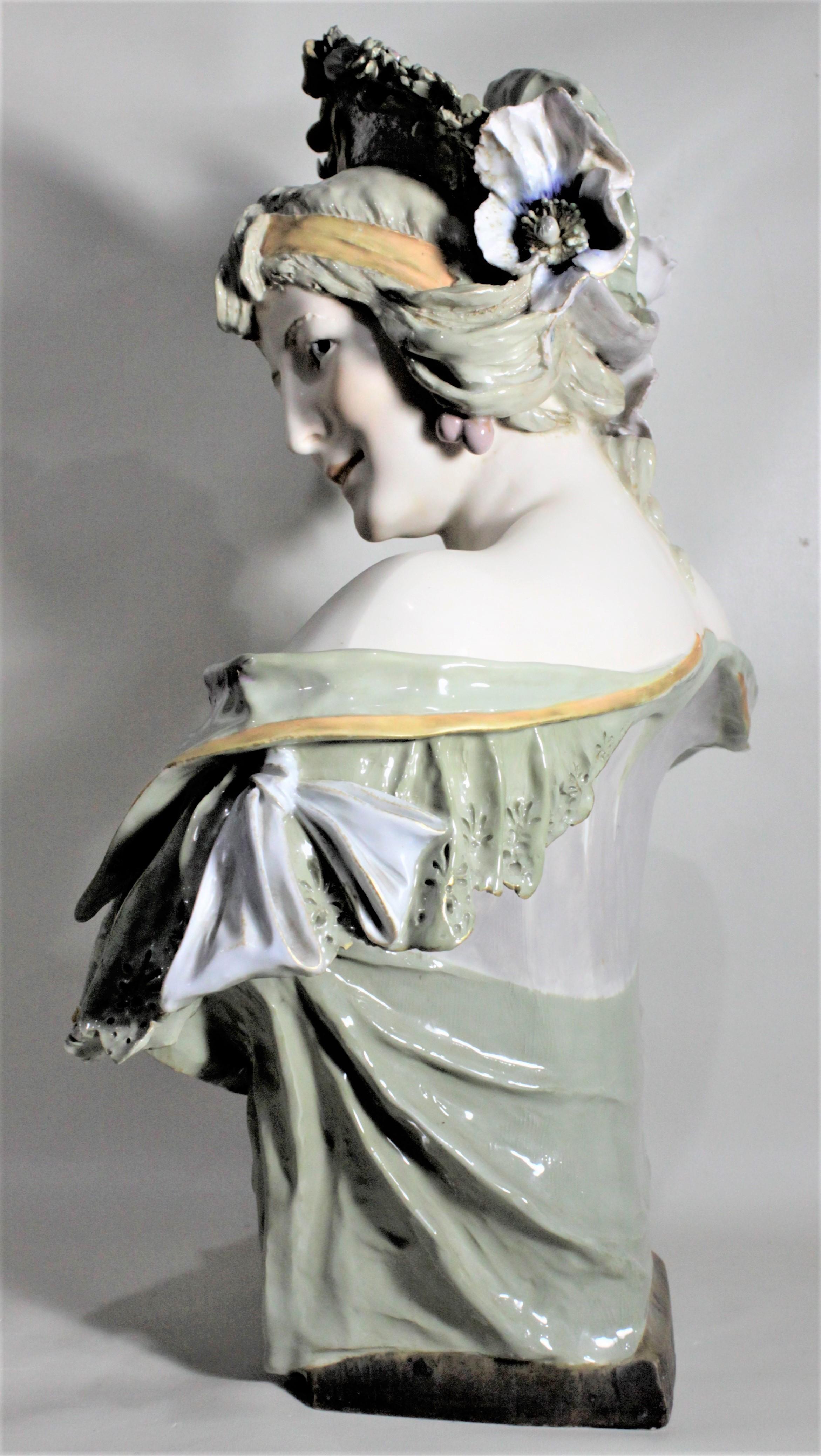 Hand-Crafted Large Antique Art Nouveau Austrian Porcelain Female Sculpture or Bust For Sale