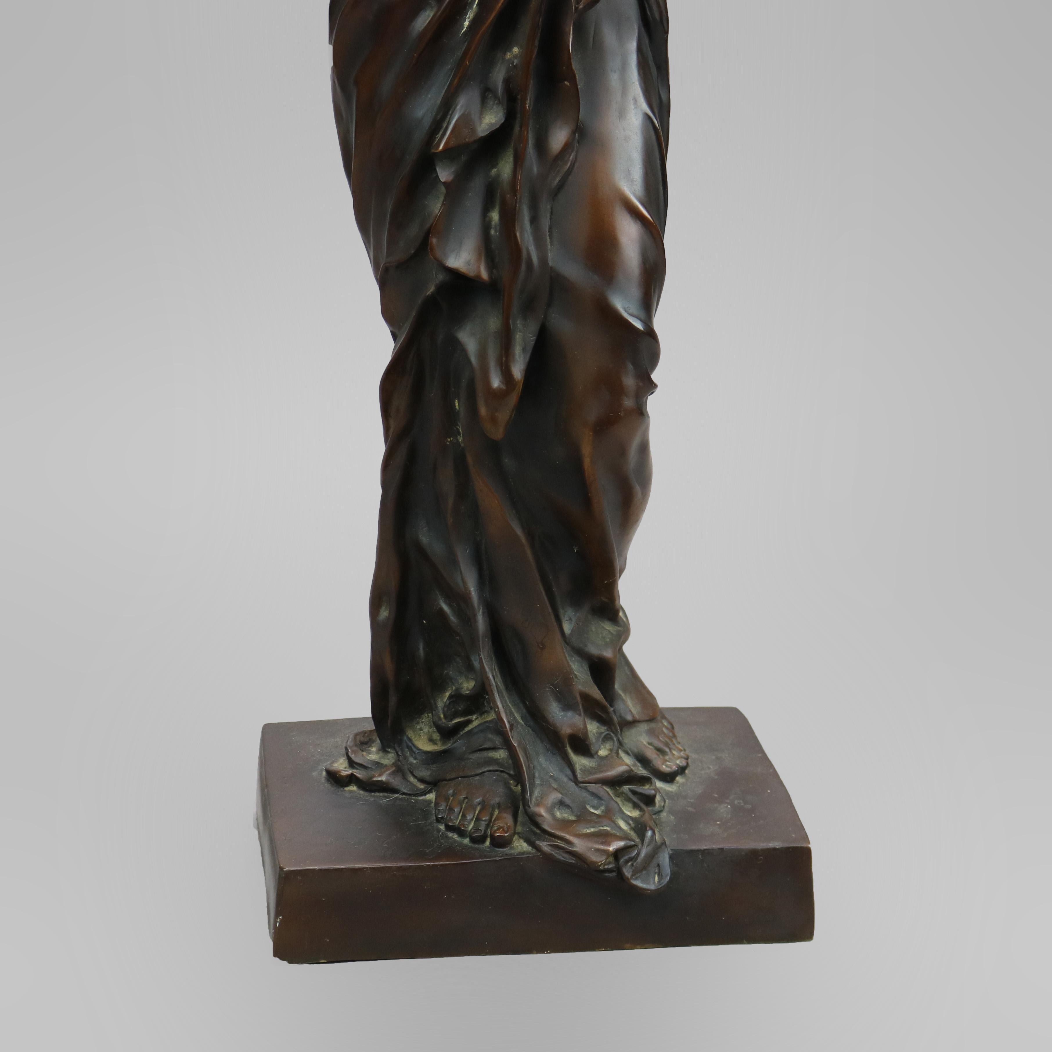 Large Antique Art Nouveau Cast Bronze Neoclassical Female Statue, Signed, 19th C 6