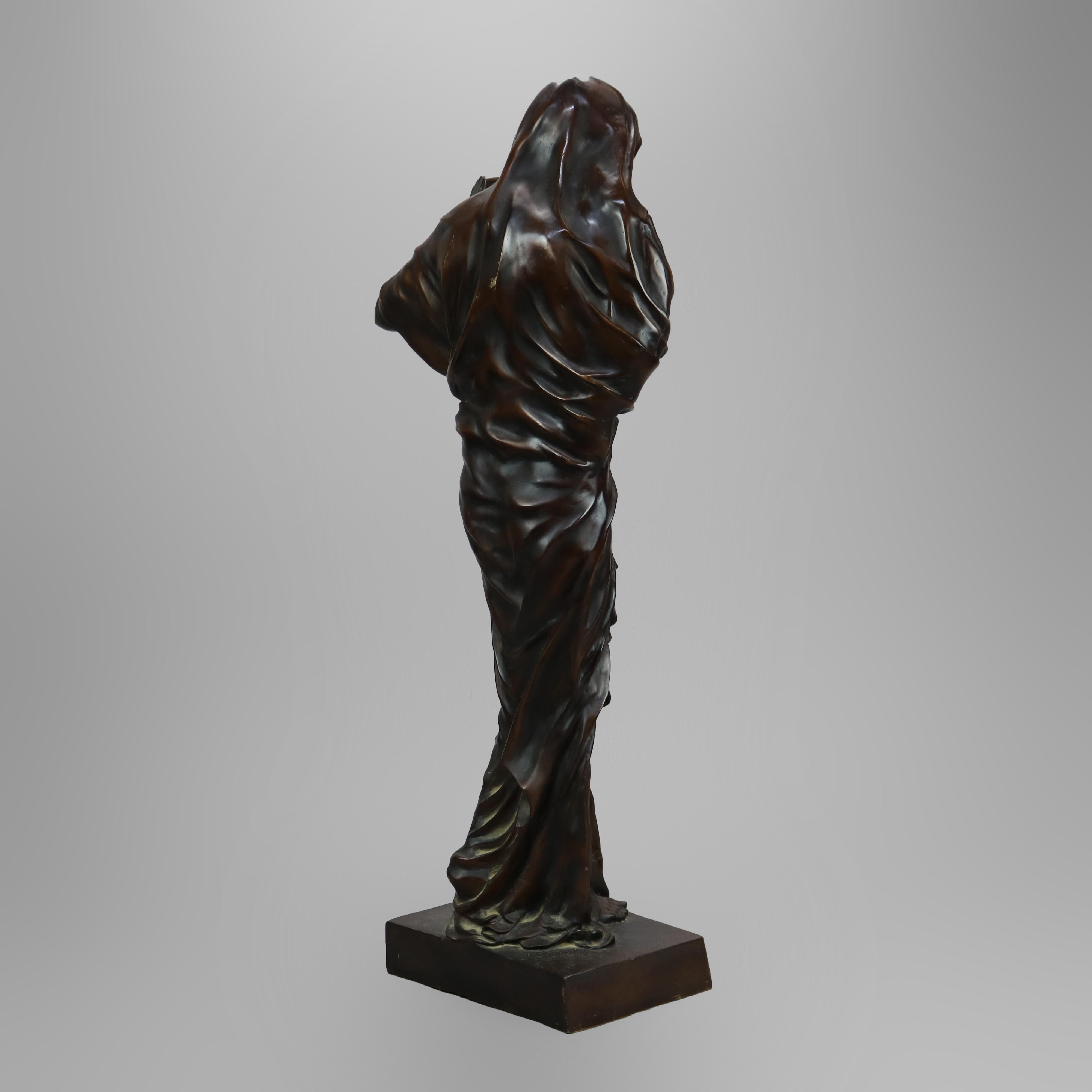 Large Antique Art Nouveau Cast Bronze Neoclassical Female Statue, Signed, 19th C 7