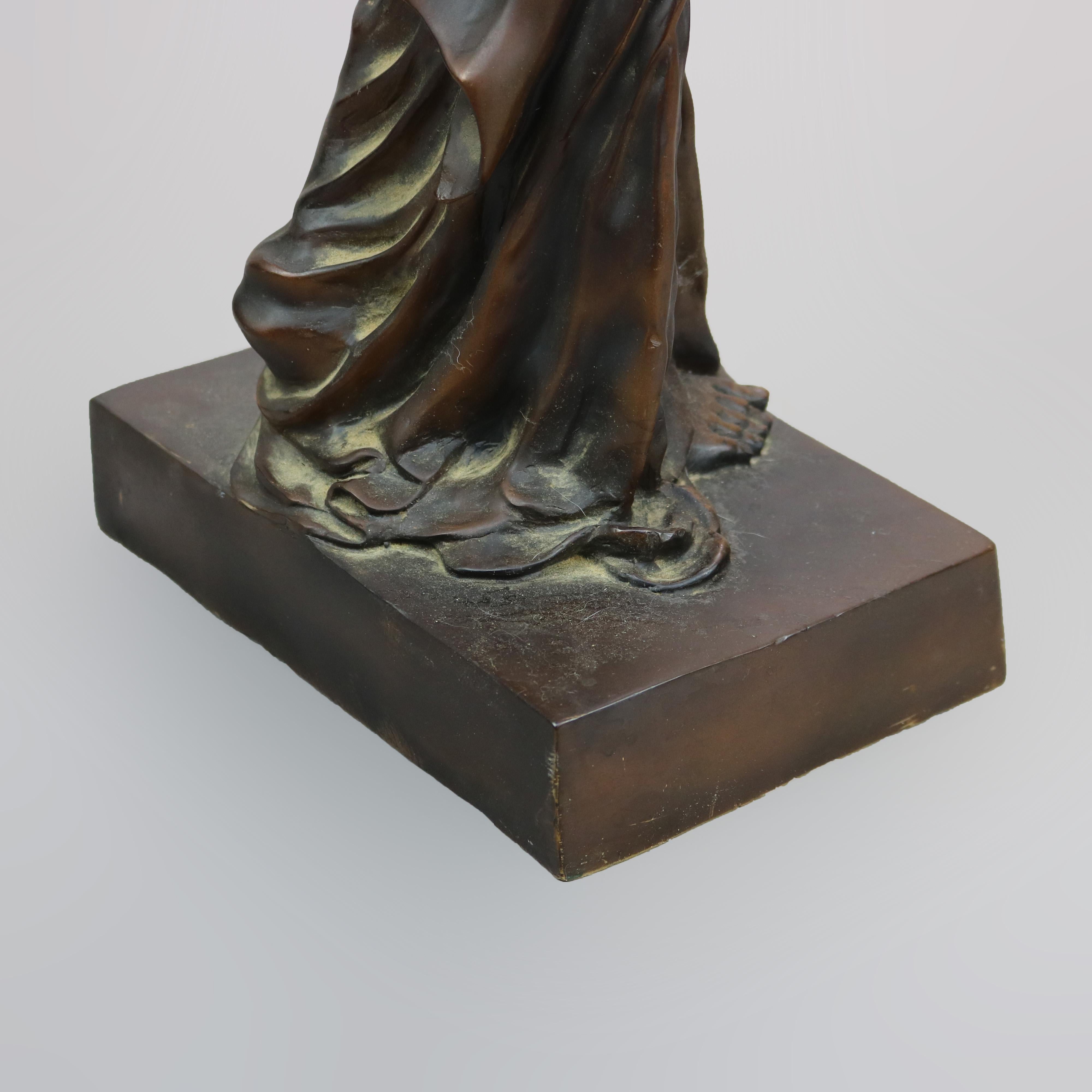 Large Antique Art Nouveau Cast Bronze Neoclassical Female Statue, Signed, 19th C 11