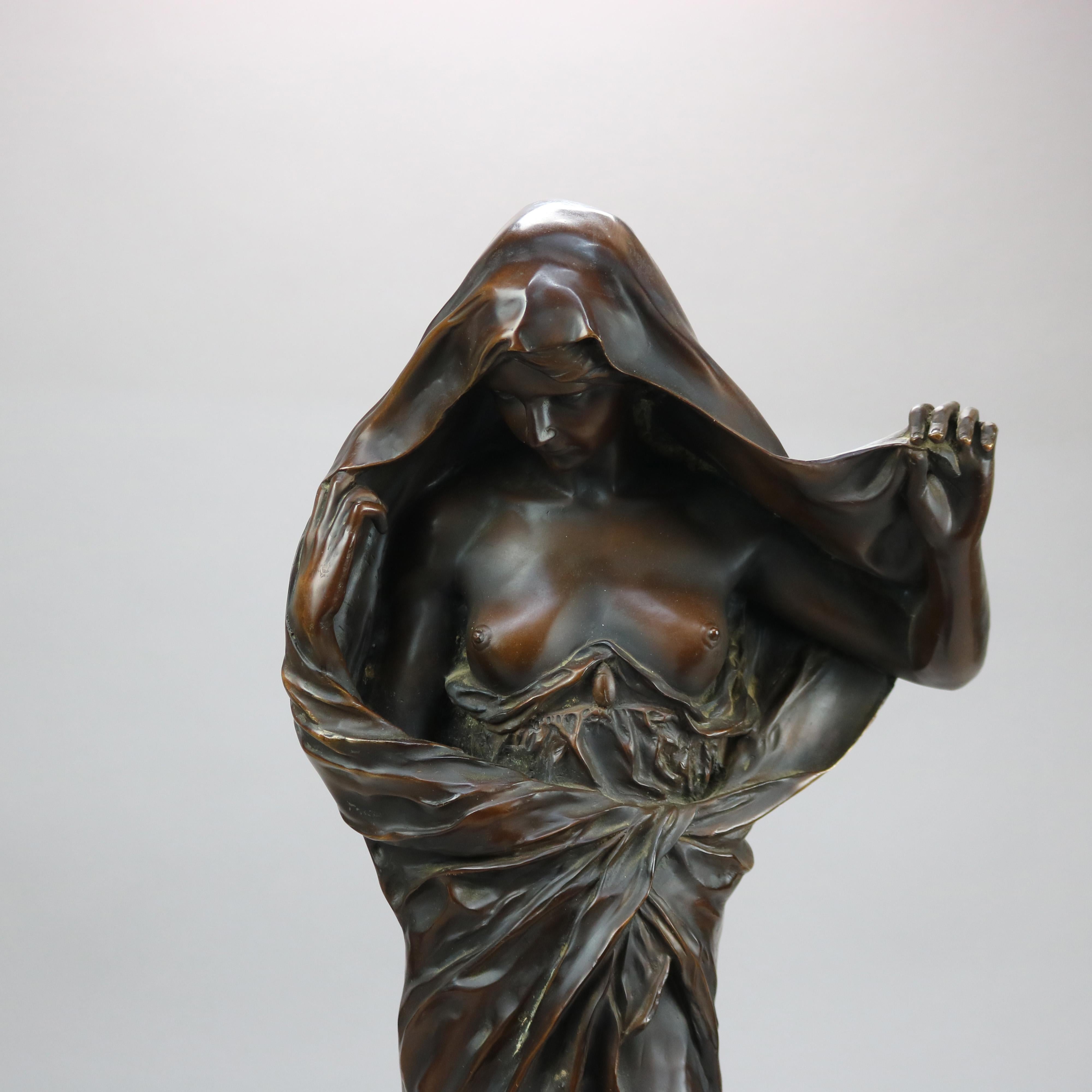 Large Antique Art Nouveau Cast Bronze Neoclassical Female Statue, Signed, 19th C In Good Condition In Big Flats, NY