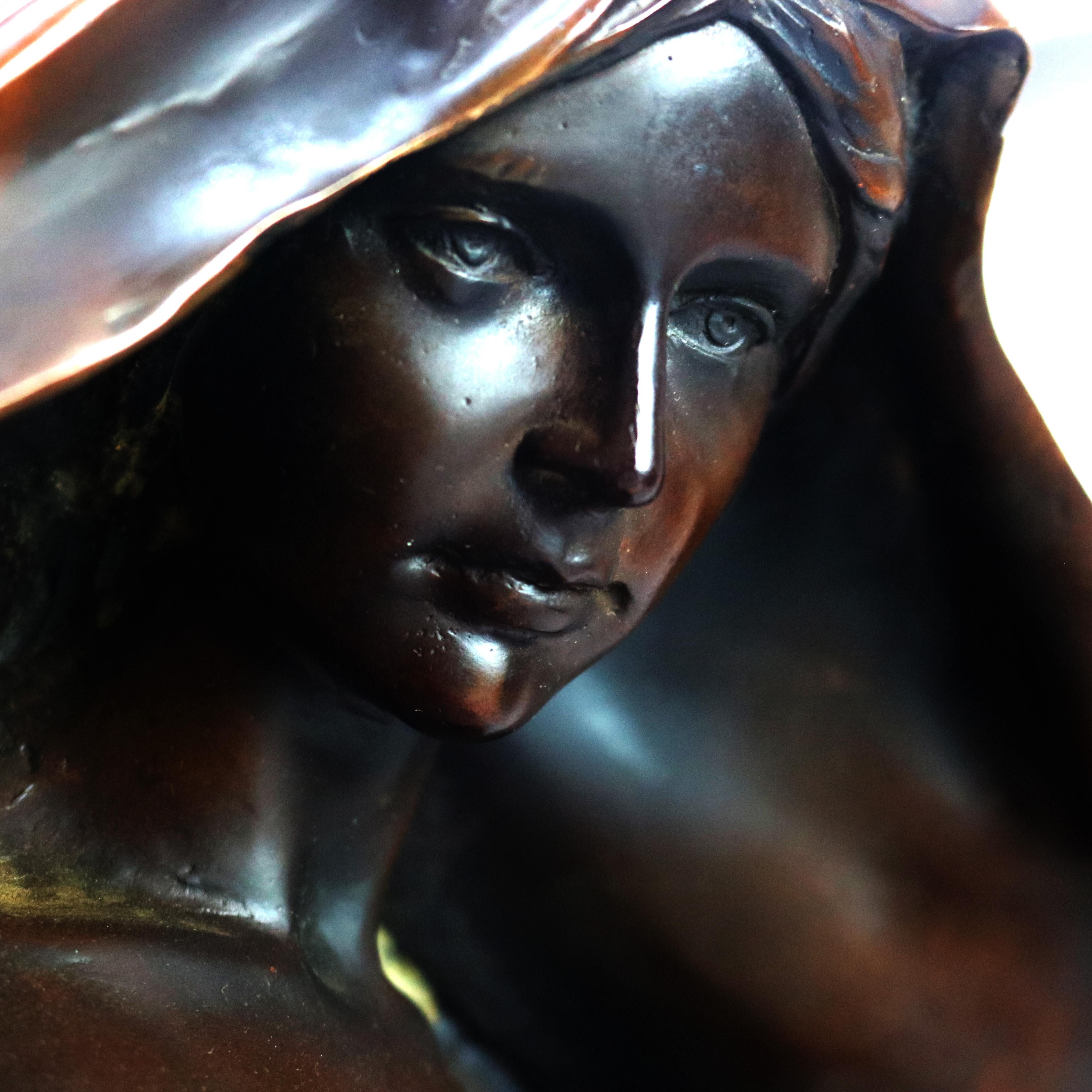 Large Antique Art Nouveau Cast Bronze Neoclassical Female Statue, Signed, 19th C 1
