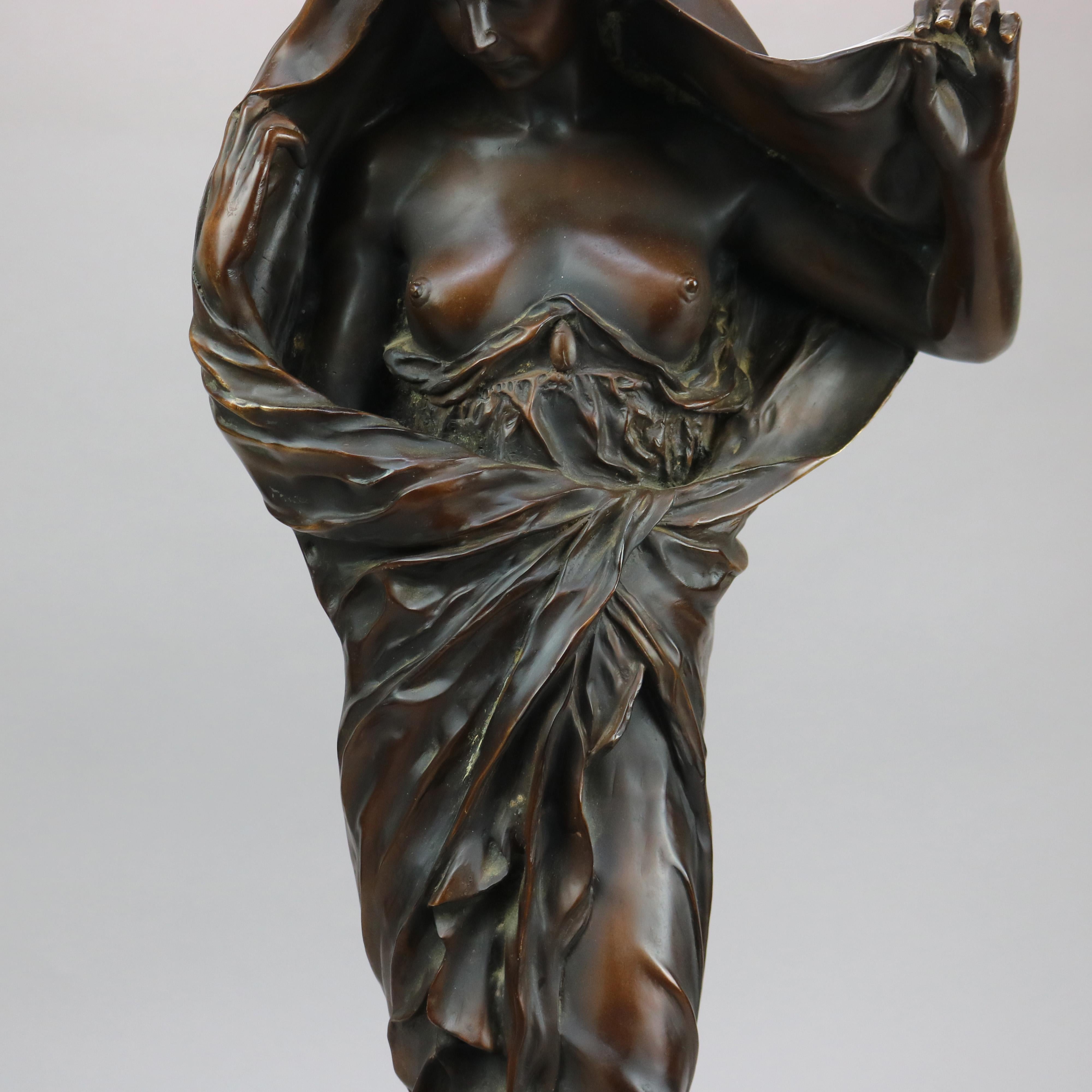 Large Antique Art Nouveau Cast Bronze Neoclassical Female Statue, Signed, 19th C 5