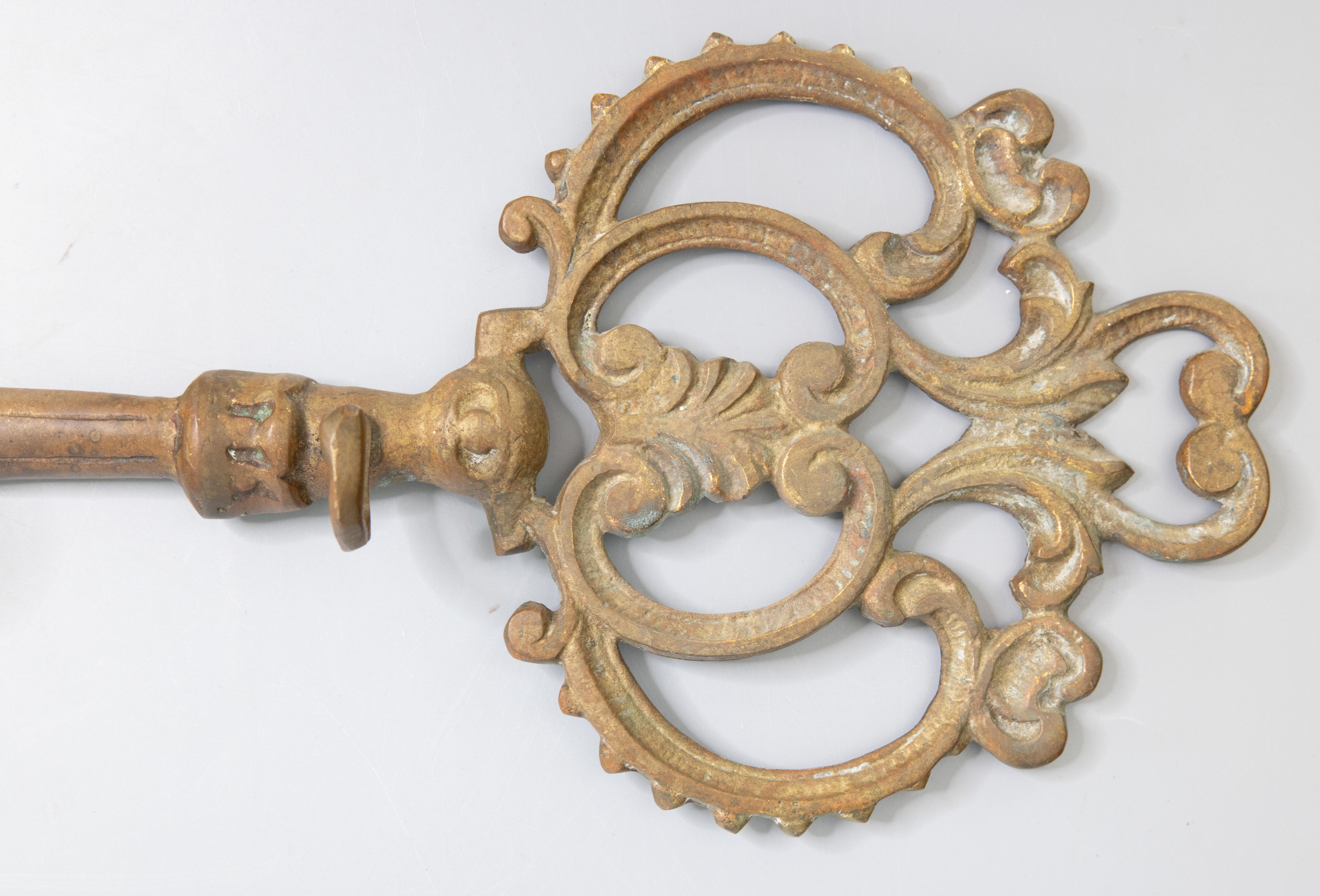 20th Century Large Antique Art Nouveau French Brass Key Shaped Coat & Hat Rack For Sale