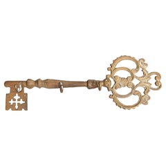 Große antike Art Nouveau Französisch Messing Schlüssel geformt Mantel & Hut Rack