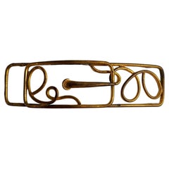 Grande boucle de ceinture antique Art Nouveau en laiton doré avec boucle de ceinture