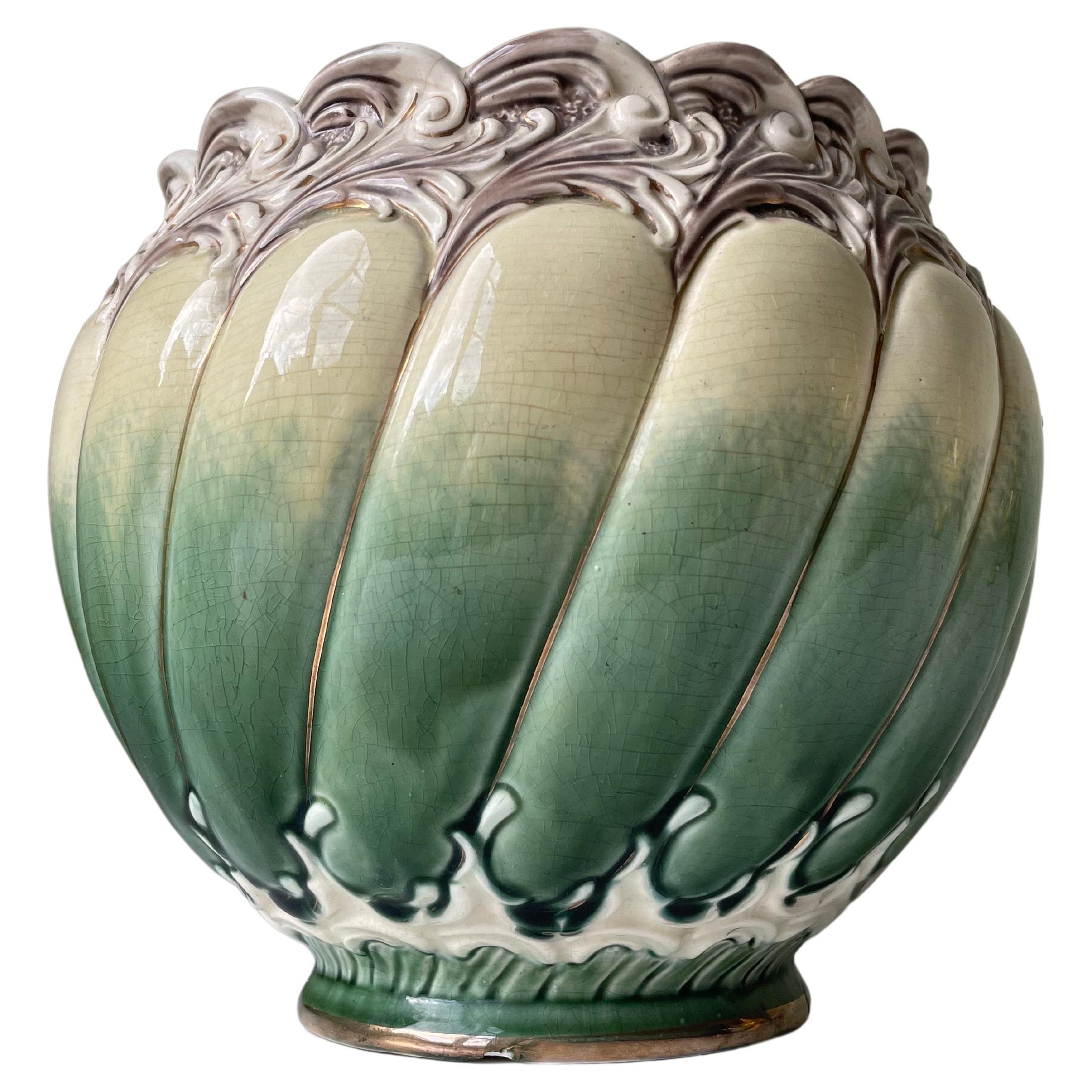 Large Antique Eichwald Art Nouveau Majolica Jardinière, 1920s