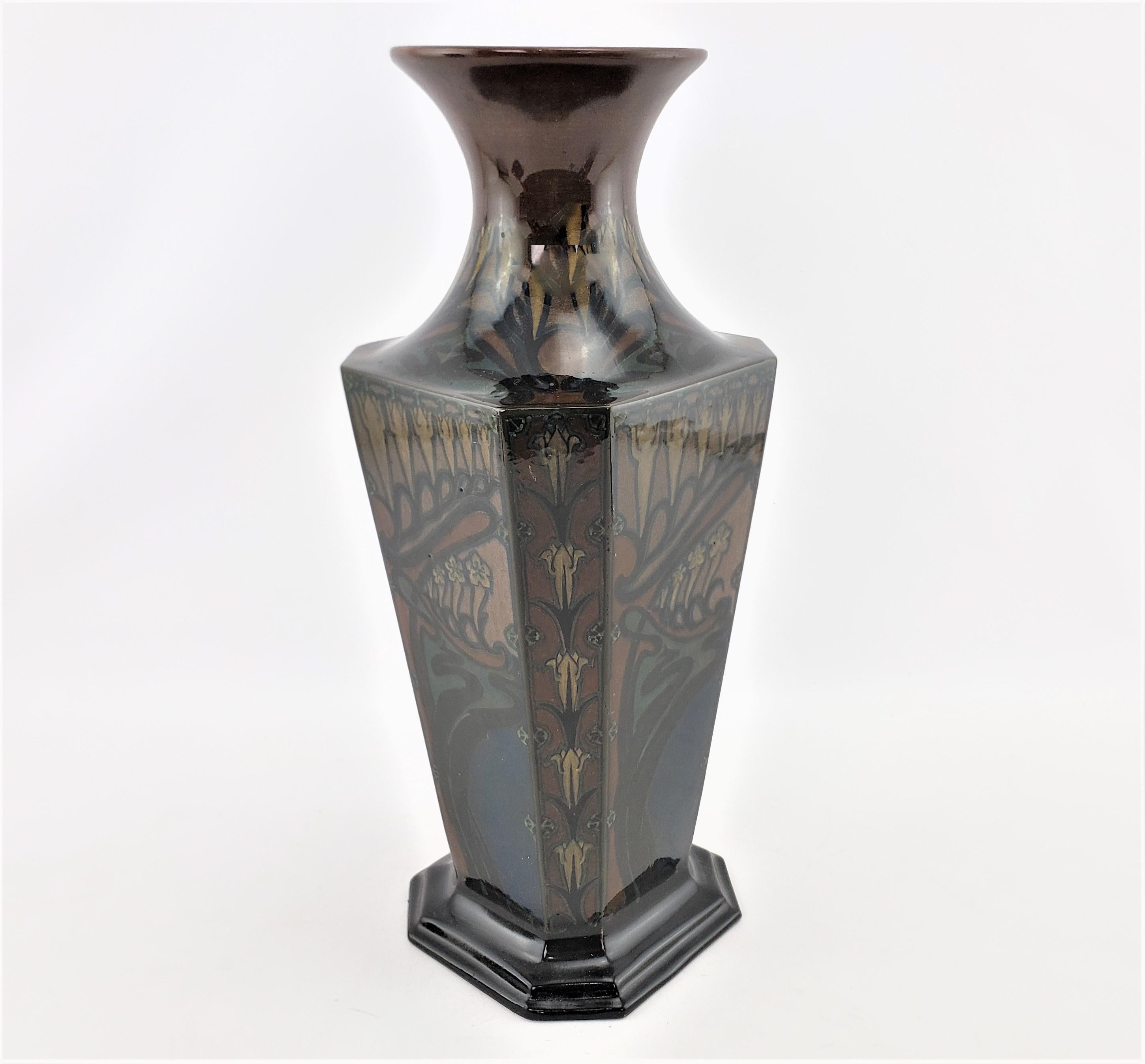 Hand-Crafted Large Antique Art Nouveau Rozenburg Art Pottery Vase with Landscape Decoration For Sale