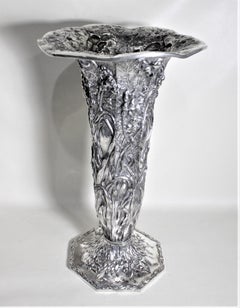 Large Antique Art Nouveau Silver Plated Trumpet Vase with Repousse Flowers