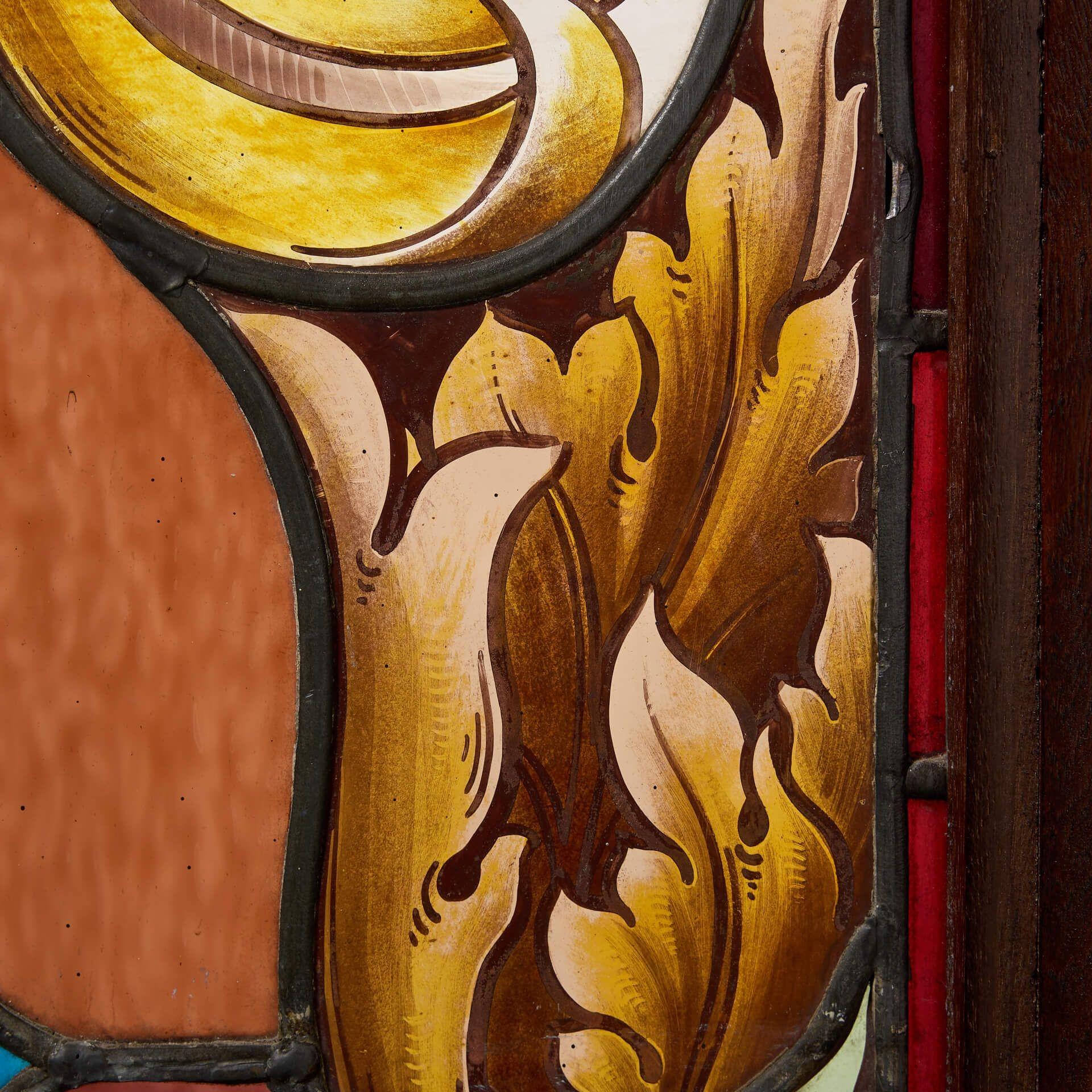Large Antique Art Nouveau Stained Glass in Mahogany Frame siglo XIX en venta