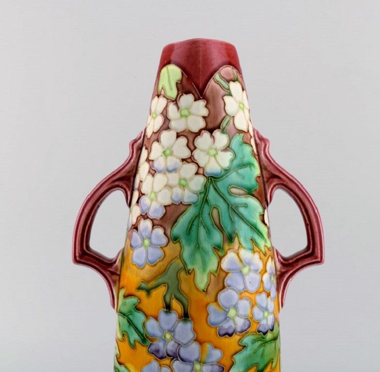 Unknown Large Antique Art Nouveau Vase with Handles in Glazed Ceramics For Sale