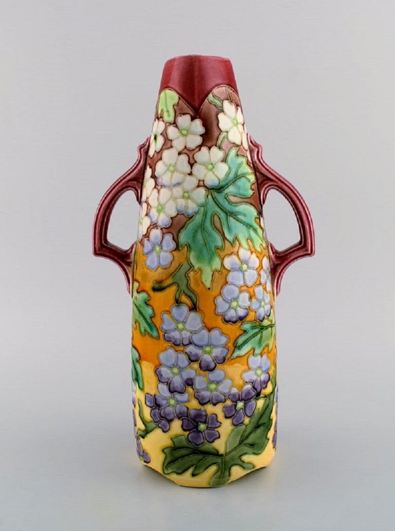 Large Antique Art Nouveau Vase with Handles in Glazed Ceramics For Sale 1