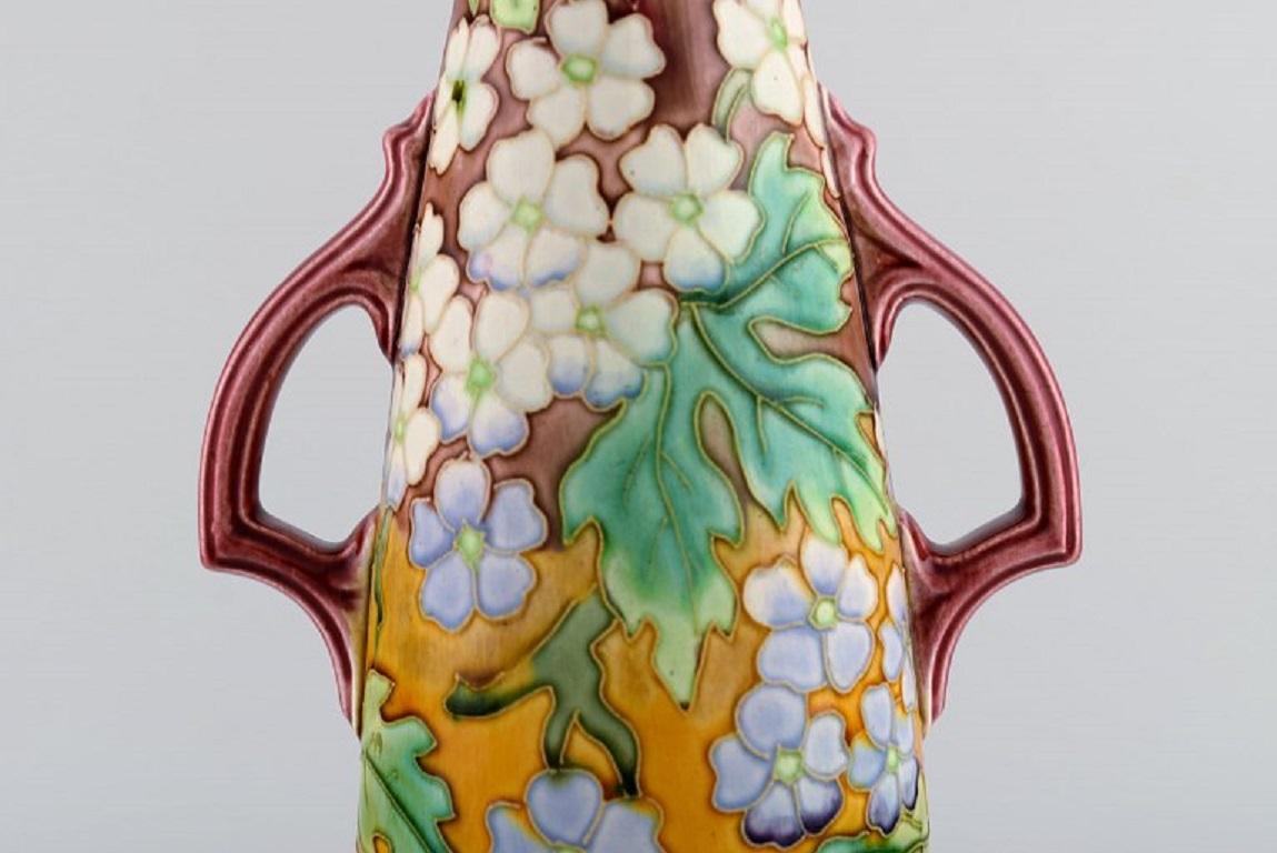 Large Antique Art Nouveau Vase with Handles in Glazed Ceramics For Sale 2