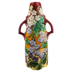 Large Antique Art Nouveau Vase with Handles in Glazed Ceramics