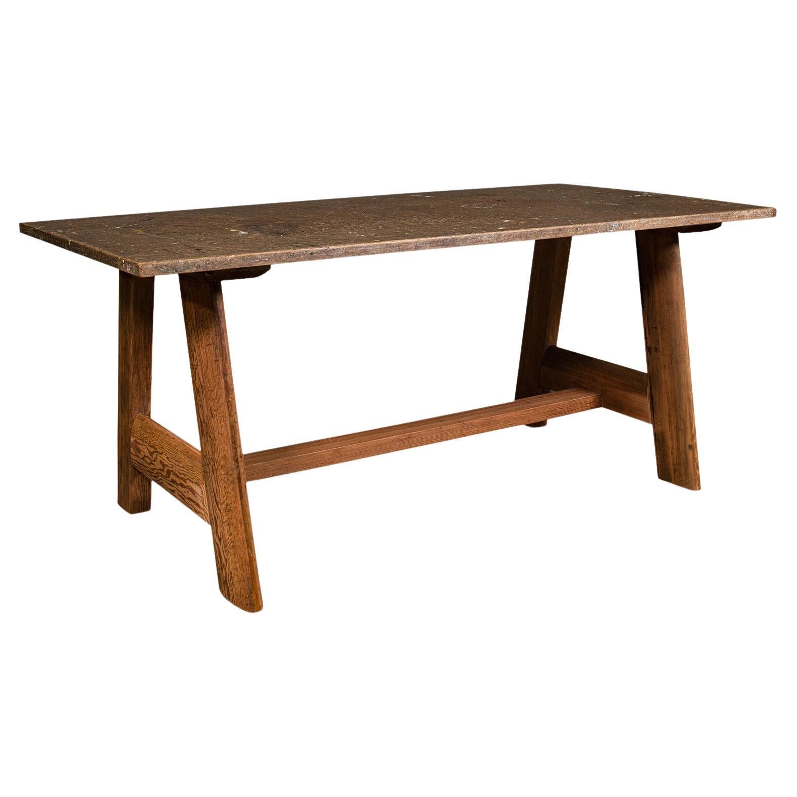 Grande panca da artista antica, inglese, patinata, 6 posti, cucina, scrivania, edoardiana in vendita