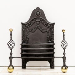 Large Antique Arts & Crafts Fire Basket with Finials