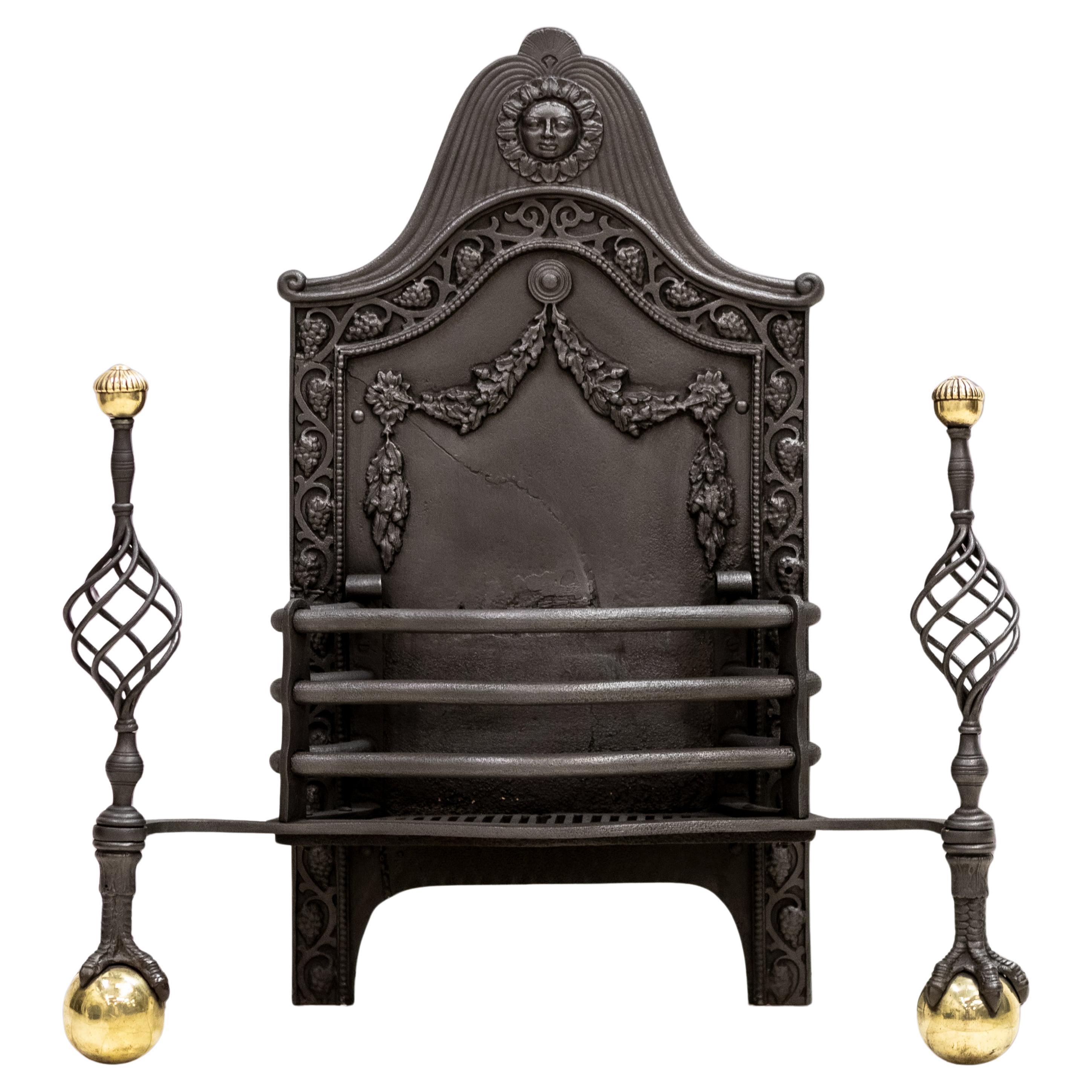 Large Antique Arts 
Crafts Fire Basket with Finials