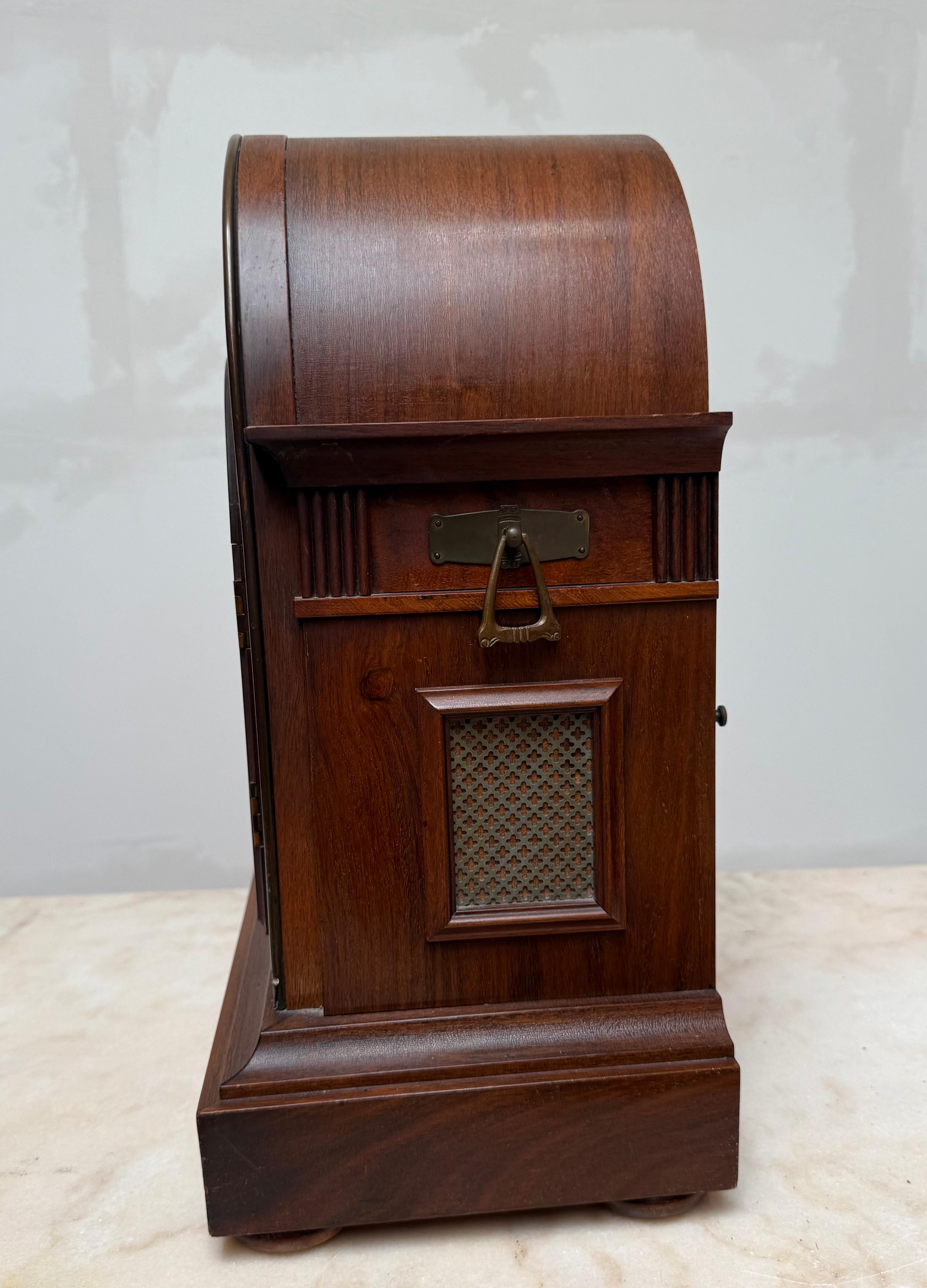 Large Antique Arts & Crafts Nutwood with Inlay Table or Mantel Clock, ca 1900. For Sale 4