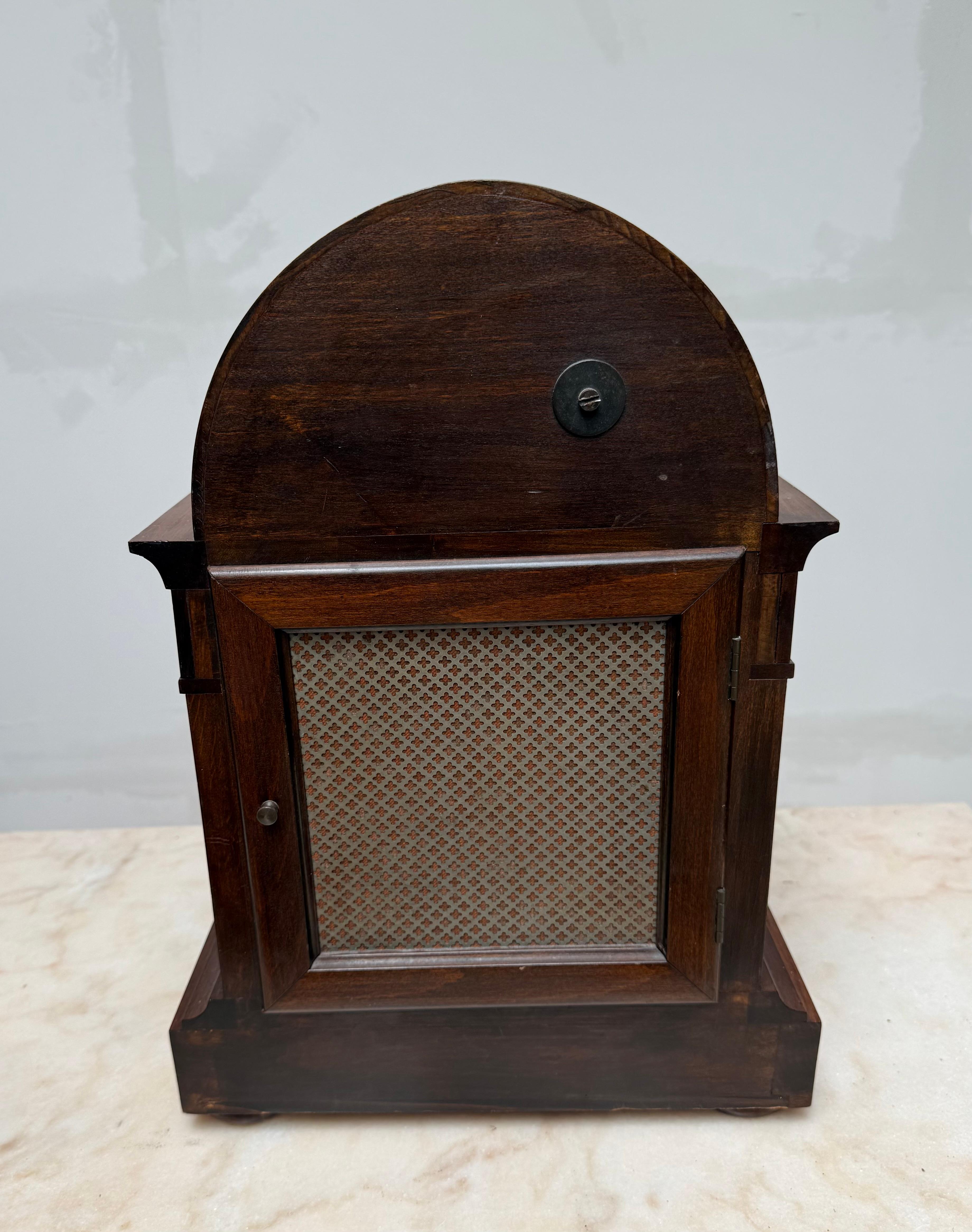 Large Antique Arts & Crafts Nutwood with Inlay Table or Mantel Clock, ca 1900. For Sale 6
