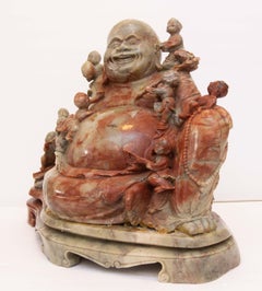 Large Antique Asian Chinese Soapstone Sculpture of the Laughing Buddha